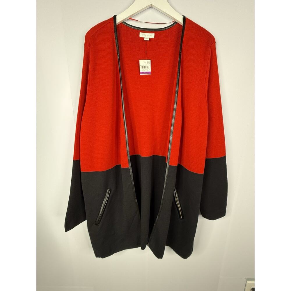 Charter Club Womens XXL Milano‎ Cardigan Sweater Red Black Modern Office NEW